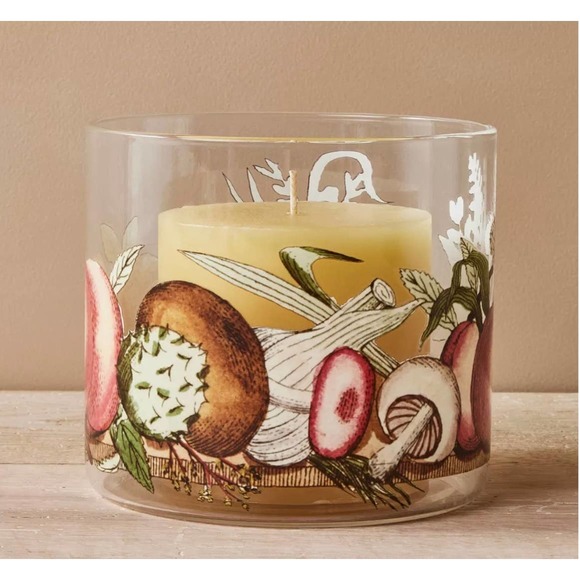 Fall Glass Pillar Candle Holder Fruit John Derian Target Gardener Mushrooms New - Picture 3 of 4